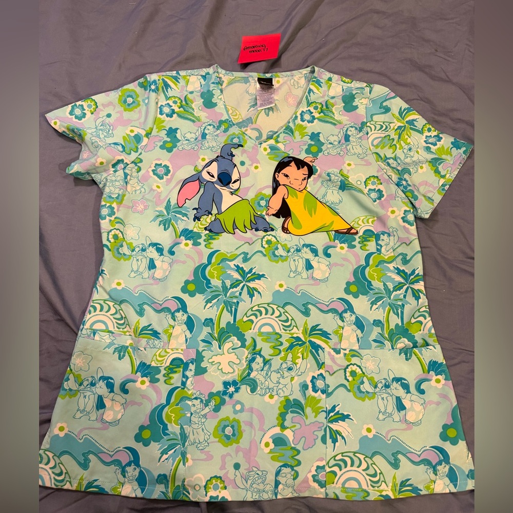 Disney Lilo & Stitch Aqua Floral Scrub Top
